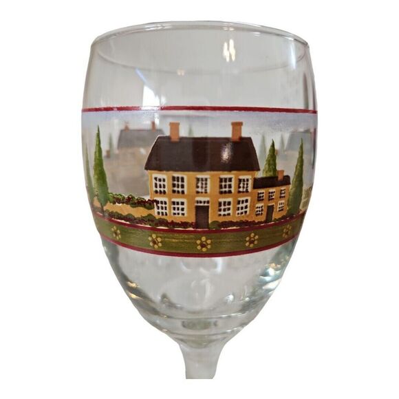Block Country Village By Gear Farmhouse Sceen Water Goblets Glasses Set Of 2 - Picture 2 of 7